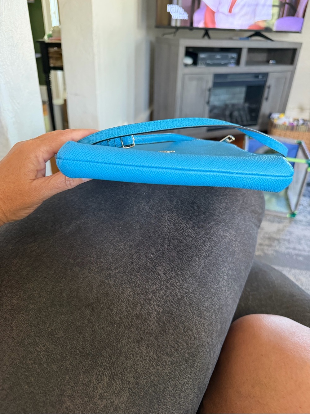 COACH Pebbled Leather Crossbody in Turquoise Blue - Picture 11 of 13
